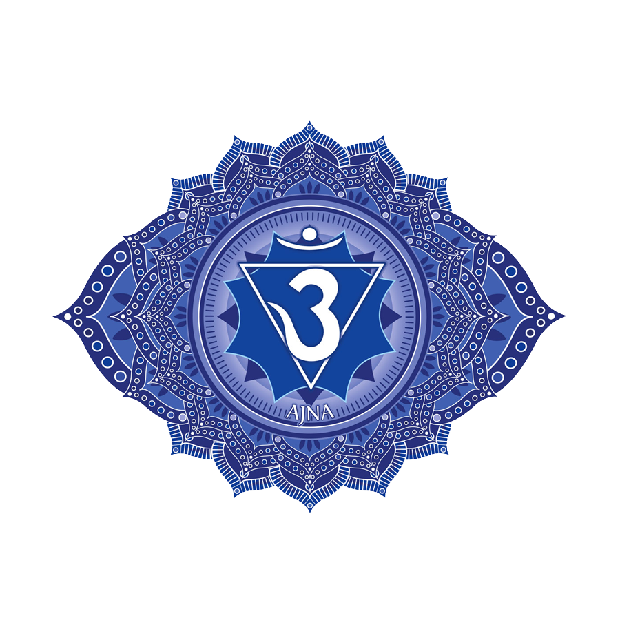 Fein ausgearbeitetes Symbol des Ajna Chakra, in Blau